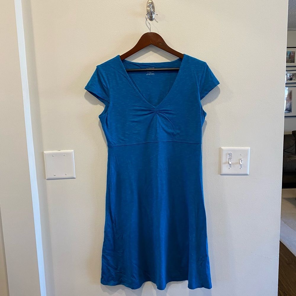 Toad&Co Womens Rosemarie Dress teal organic cotton V neck med capsule minimalist
